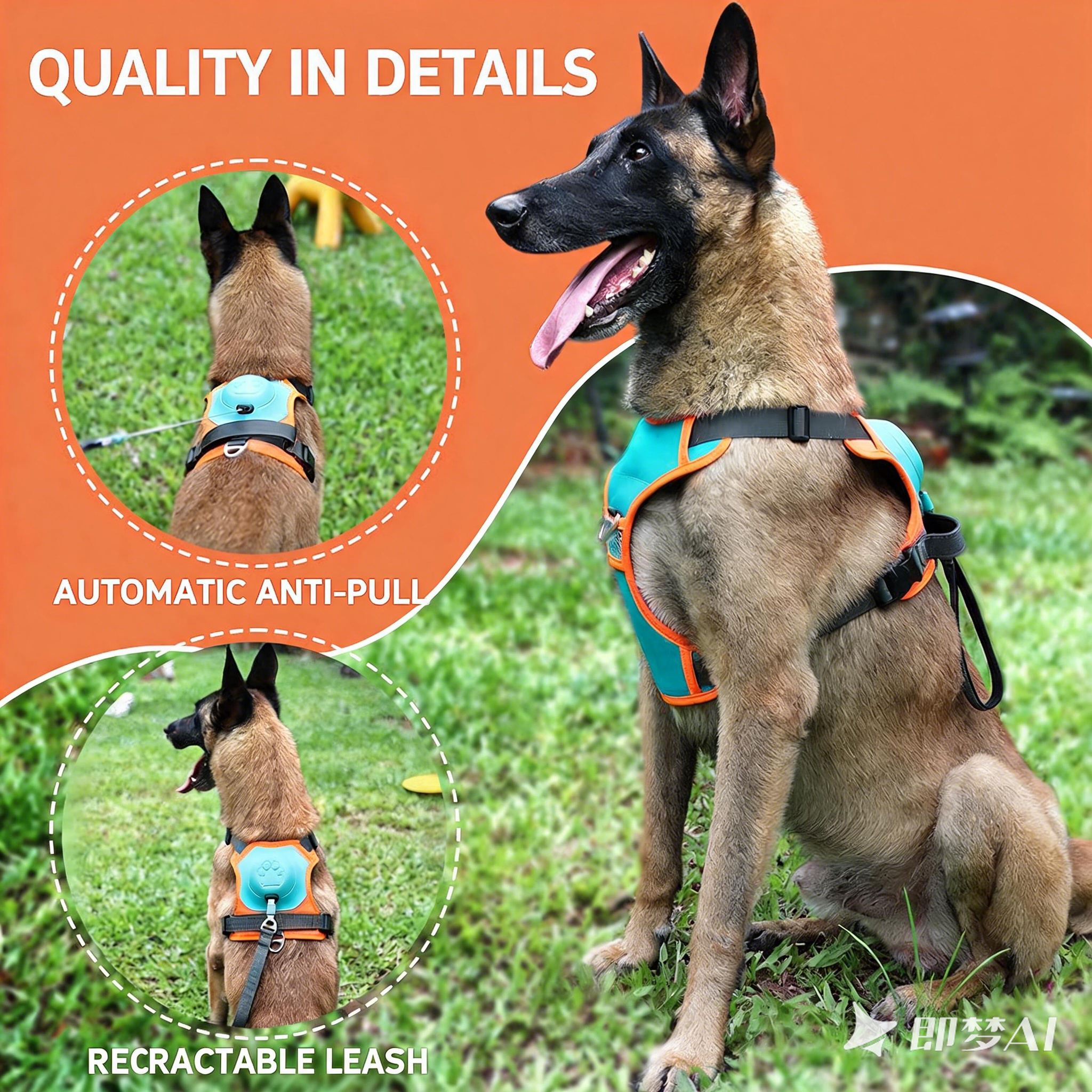 2-in-1 Dog Harness with Auto-Retractable Leash — Hands-Free, Anti-Pull, All Breeds