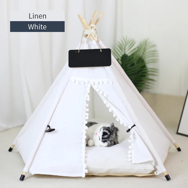 Pet Teepee Tent House for Cats & Dogs – Portable Indoor Dog House with Cushion