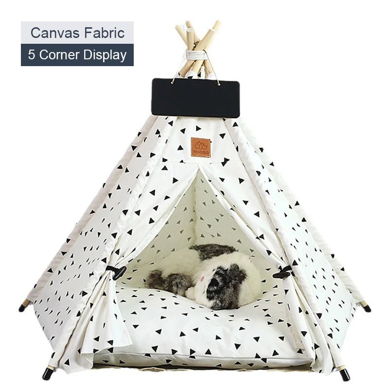 Pet Teepee Tent House for Cats & Dogs – Portable Indoor Dog House with Cushion