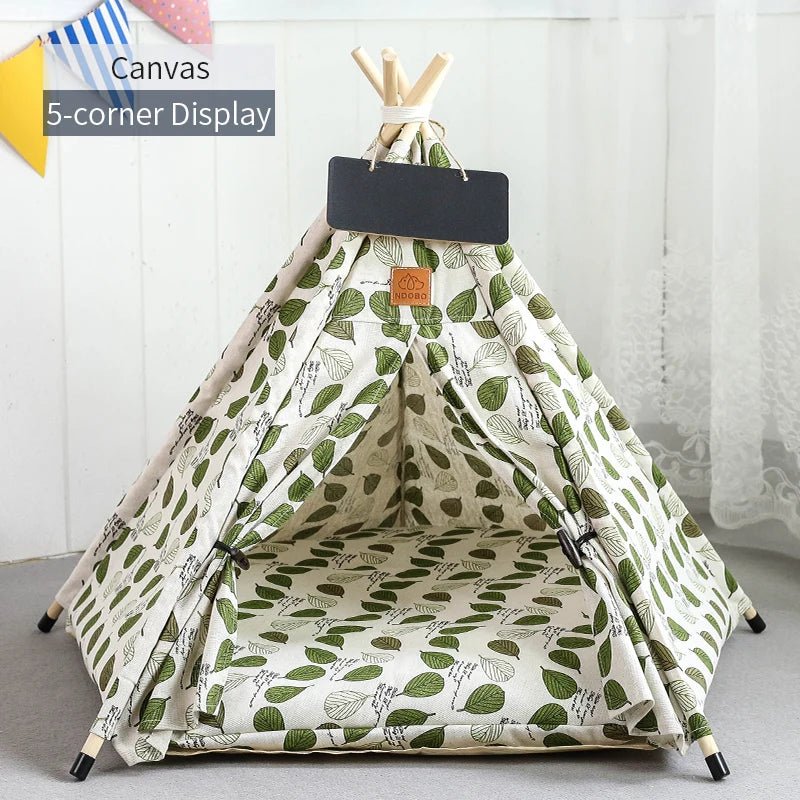 Pet Teepee Tent House for Cats & Dogs – Portable Indoor Dog House with Cushion