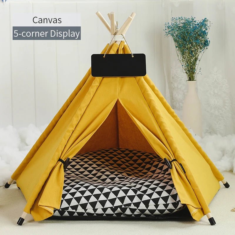 Pet Teepee Tent House for Cats & Dogs – Portable Indoor Dog House with Cushion