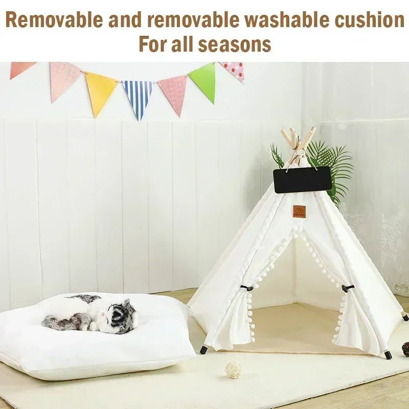 Pet Teepee Tent House for Cats & Dogs – Portable Indoor Dog House with Cushion
