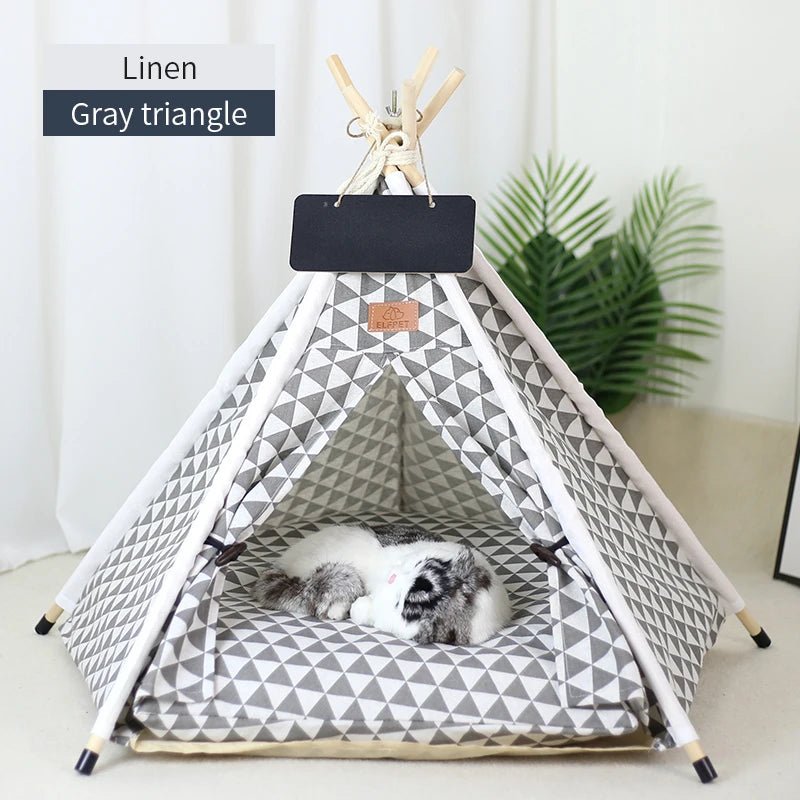 Pet Teepee Tent House for Cats & Dogs – Portable Indoor Dog House with Cushion