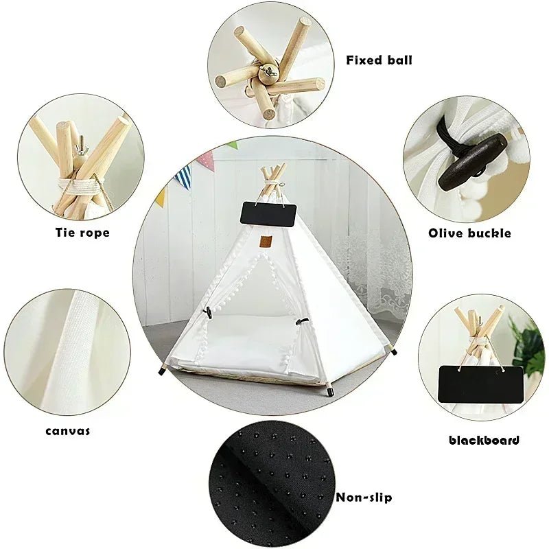 Pet Teepee Tent House for Cats & Dogs – Portable Indoor Dog House with Cushion