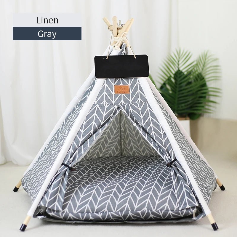 Pet Teepee Tent House for Cats & Dogs – Portable Indoor Dog House with Cushion