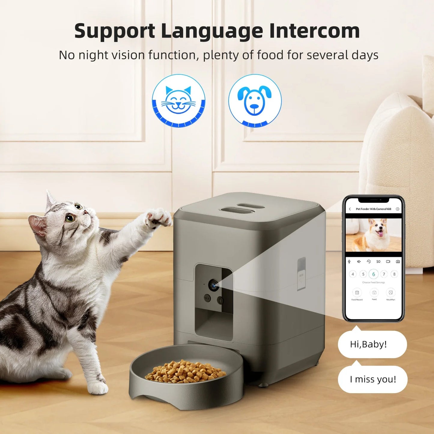 WiFi Smart Automatic Pet Feeder with Camera – 2L Auto Cat & Dog Food Dispenser with Timer